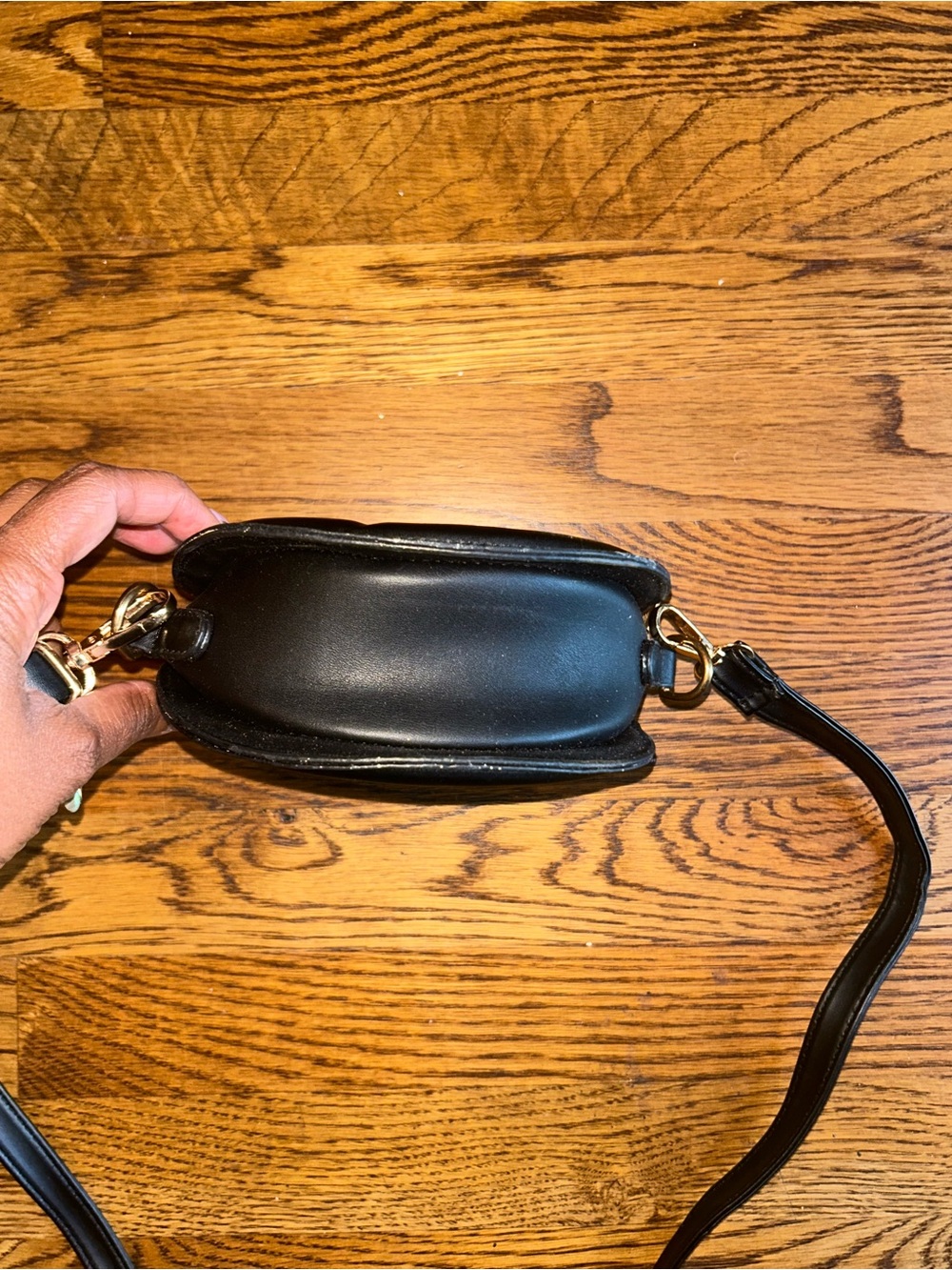 Round Black Crossbody Bag Telfar-Inspired Mini Top Handle Faux Leather Purse - Picture 4 of 5